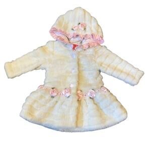Kittens  Baby Girl Pink Faux Fur Coat Warm Fleece Winter Jacket  12/18 mos